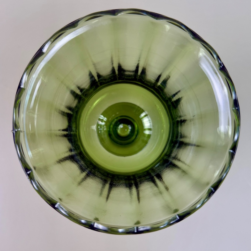 Vintage Avocado Green Pedestal Vase | Fluted Pressed Glass | Lenox Style - Picture 11 of 11